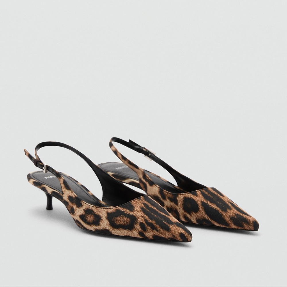 Mango MNG LEOPARD PRINT HEELED SHOES Kitten Heels Pointed Toe Euro 39 US 8.5 NWT